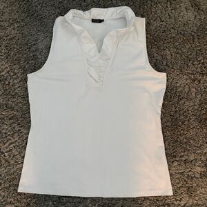 J McLaughlin - White, sleeveless, ruffled top.